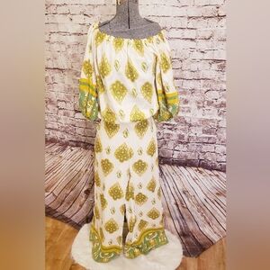 NWT Haute Hippie Boho Print Wide Leg Pants and Matching Peasant Top Small